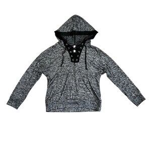 PerSeption Concept Gray Hooded Lace-up Top Medium